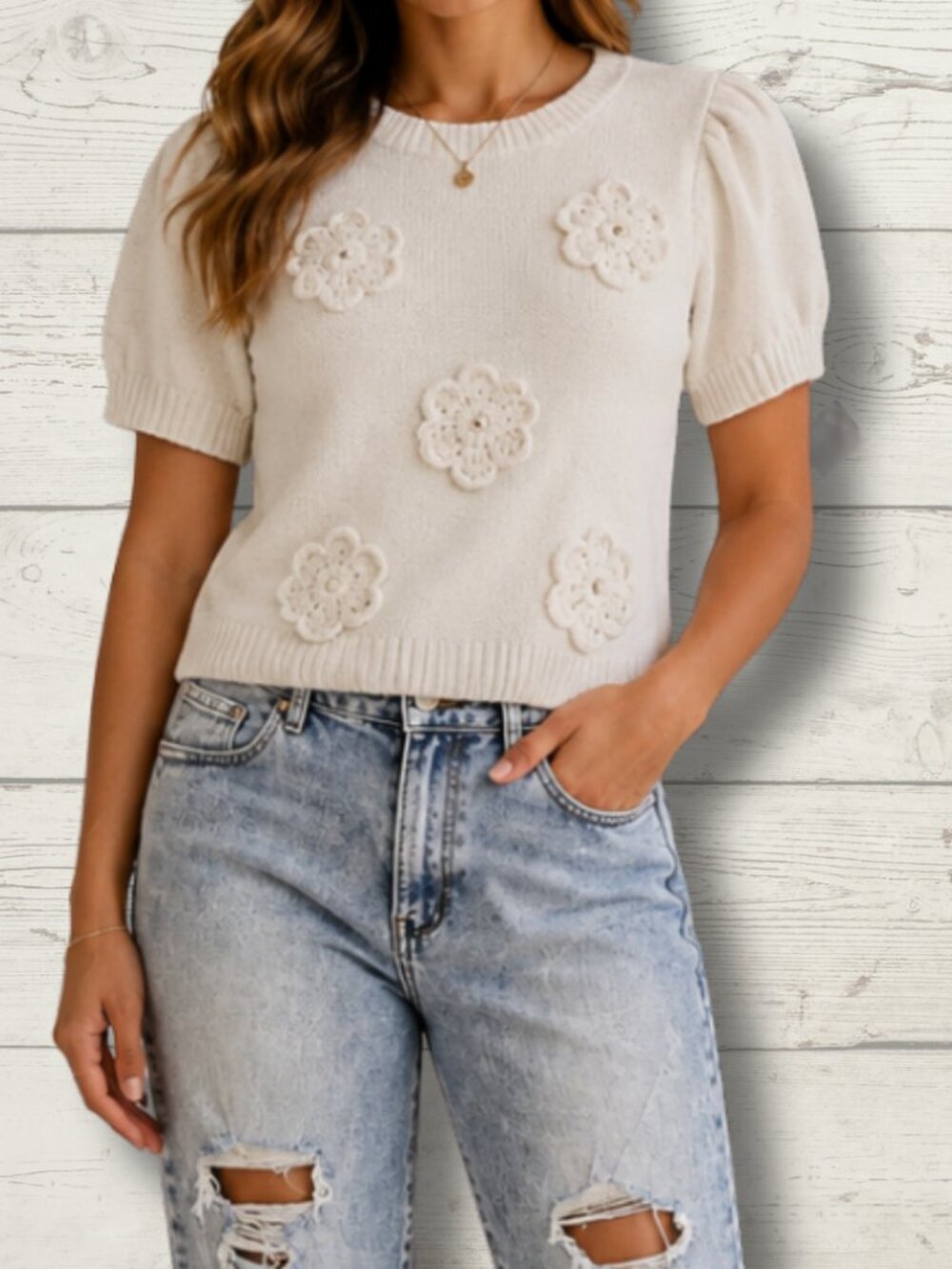 Joie Floral Knit Top – Size Medium – White with Floral Print